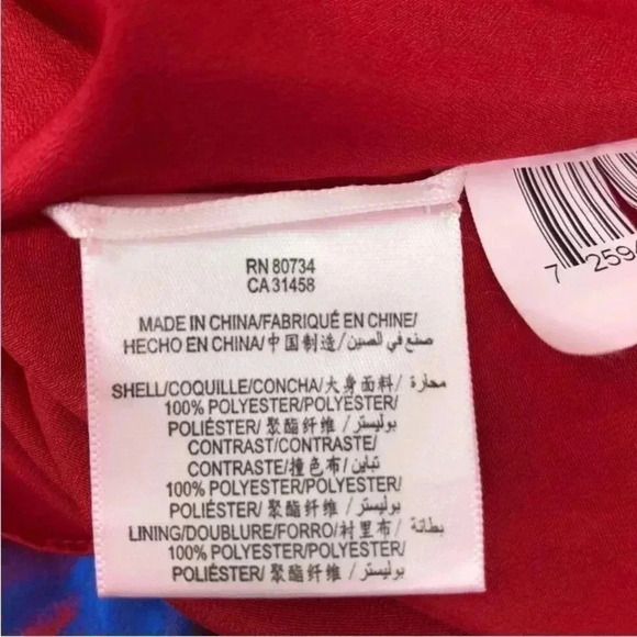 BCBGMaxAzria blue and red pleated strapless mini dress with belt sz 2 - Picture 6 of 9